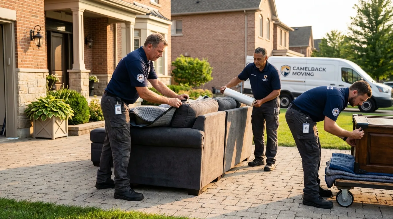 Large estate moving crew wrapping furniture in Westfield Center, OH