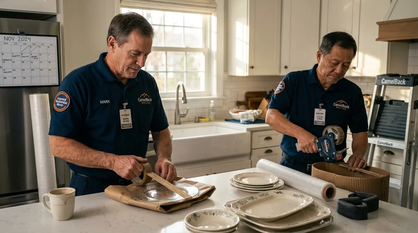 Professional crew packing kitchen dishware in Westfield Center, OH